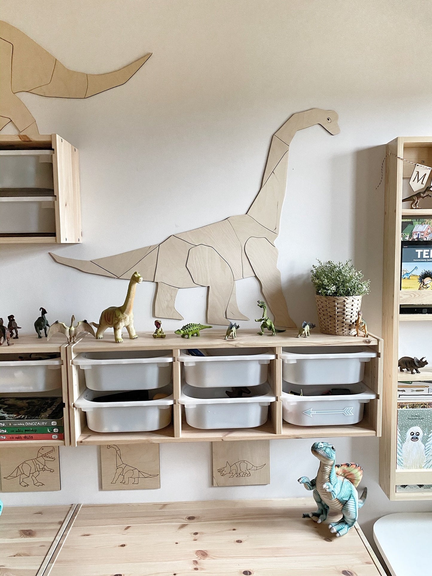 Origami Diplodocus Dinosaur – Wooden Wall Decoration, XL