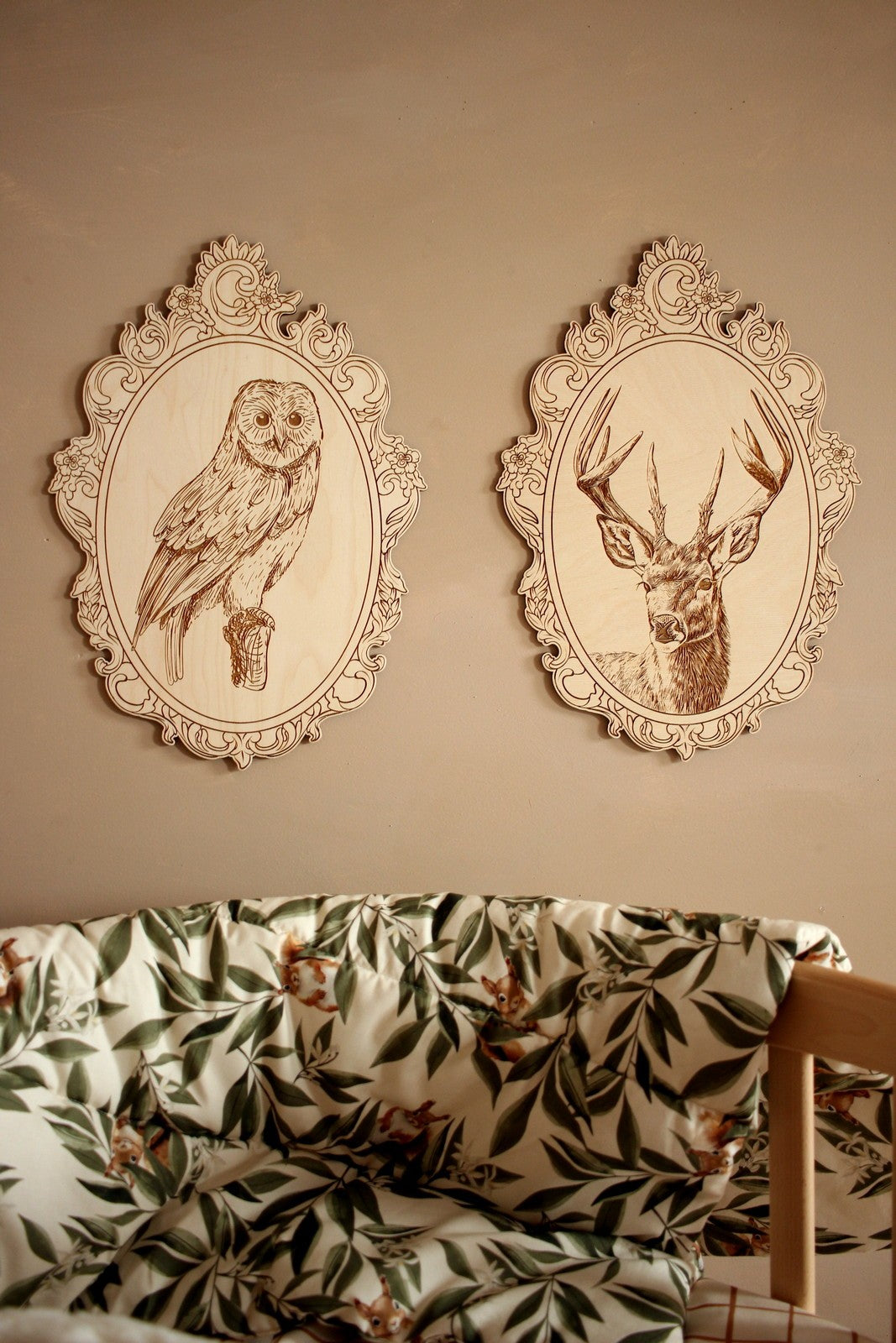 Set of 4 Engraved Forest Animals Pictures with Retro Frame