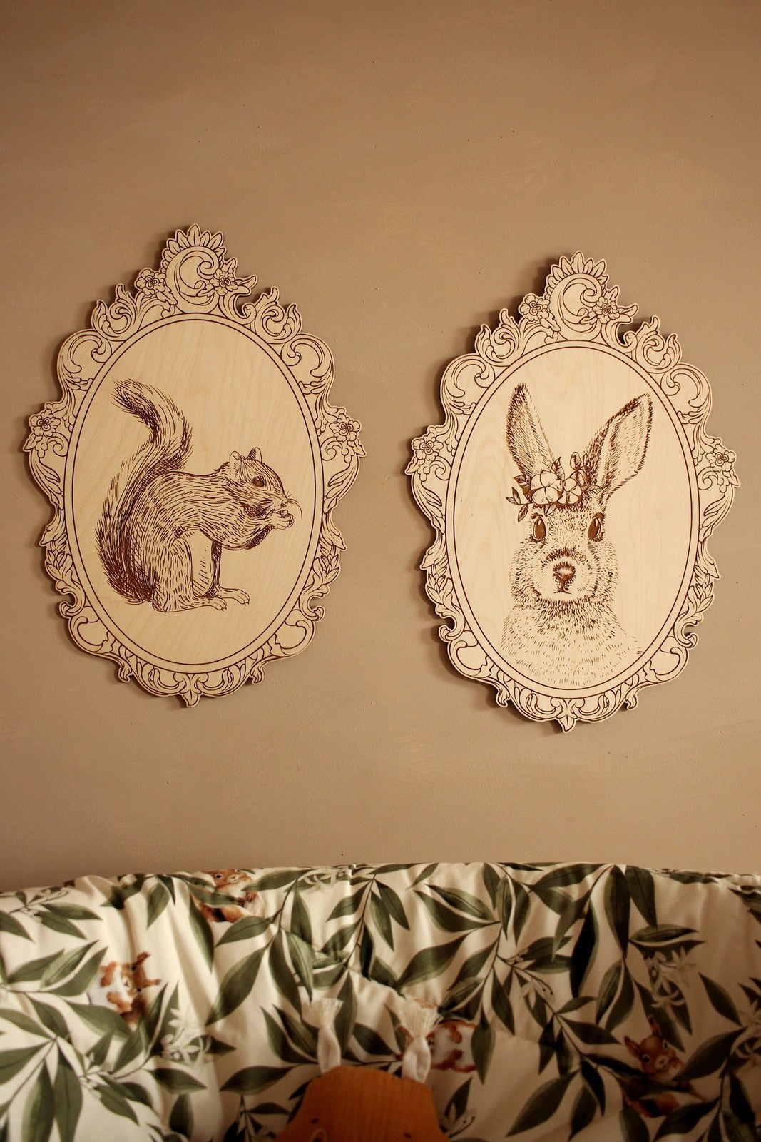 Set of 4 Engraved Forest Animals Pictures with Retro Frame